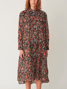 Isabel Marant Etoile Eliane Black Floral Cotton Voile Shirt Dress